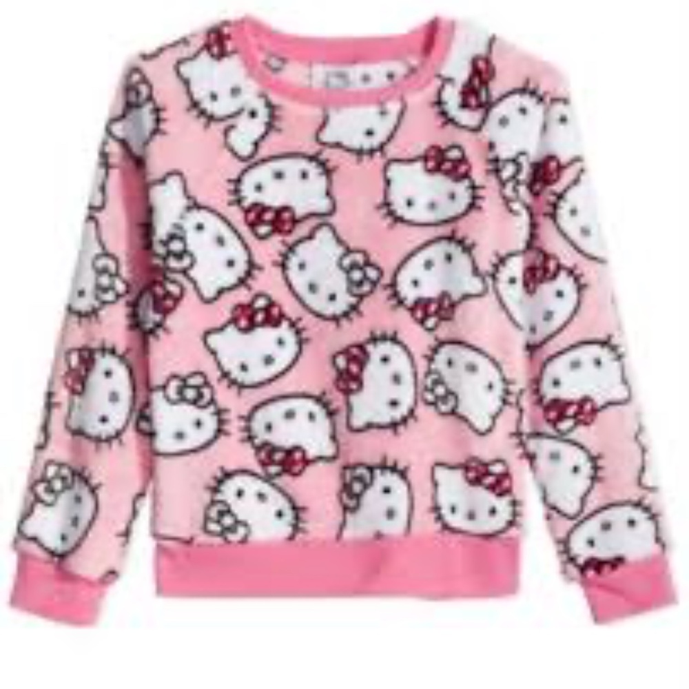 Pre-Owned Hello Kitty Little pink Girls Printed Plush Sweatshirt – Size 6